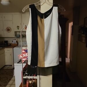 WHITE HOUSE BLACK MARKET Women's Colorblock Sleeveless Shell Top Sz L